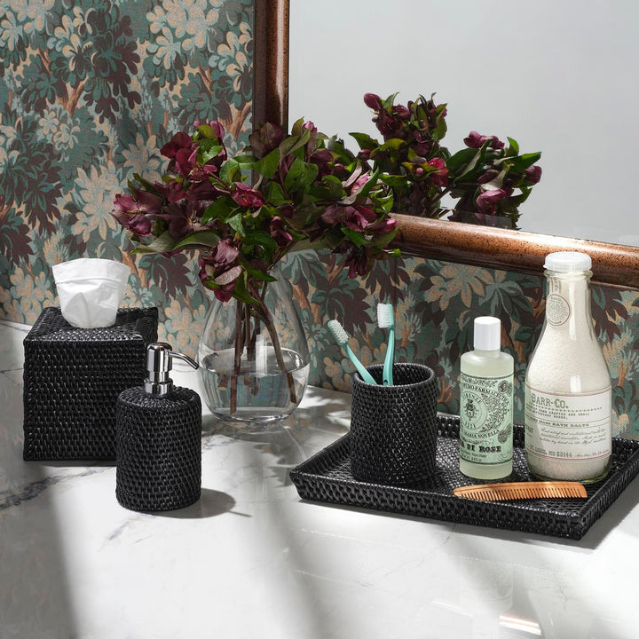 Dalton, True Black, Soap Pump, Round, Rattan