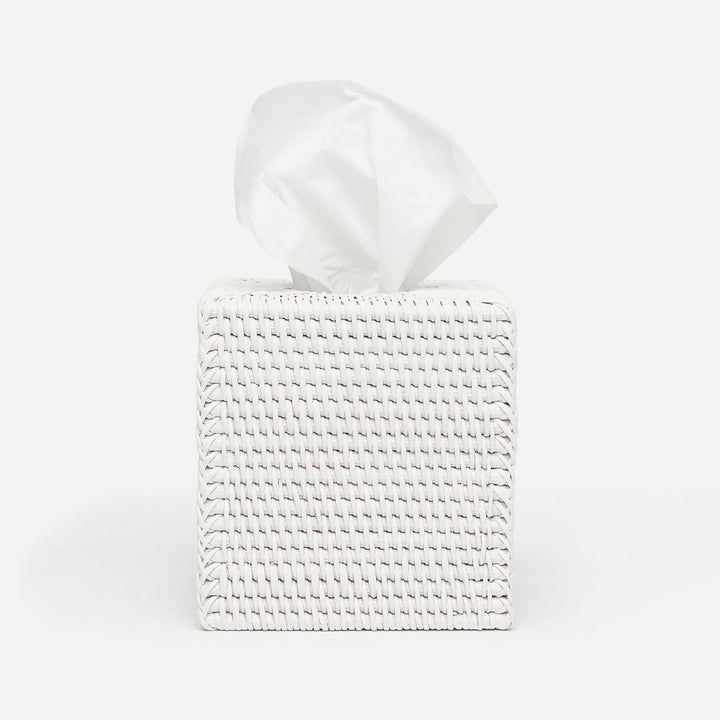 Dalton, White, Tissue Box, Square Straight, Rattan