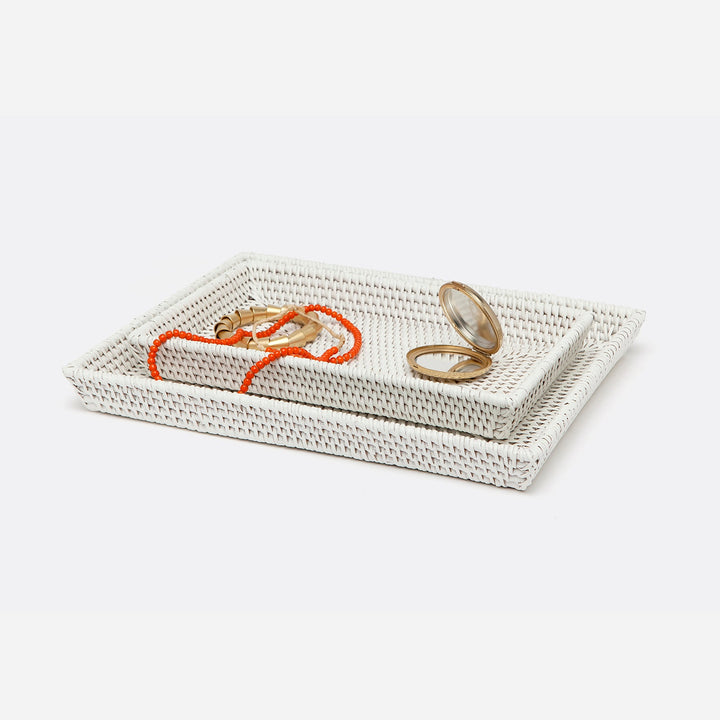 Dalton, White, Nested Trays, Rectangular Tapered, Rattan, S/2