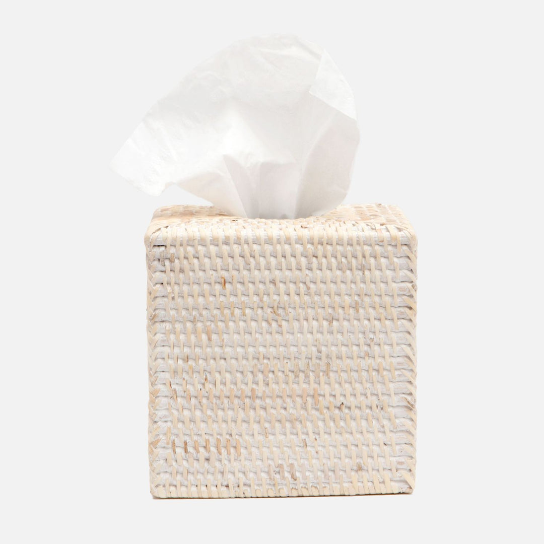 Dalton, Whitewashed, Tissue Box, Square Straight, Rattan