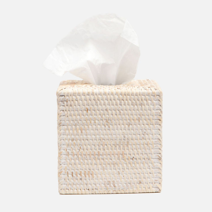 Dalton, Whitewashed, Tissue Box, Square Straight, Rattan