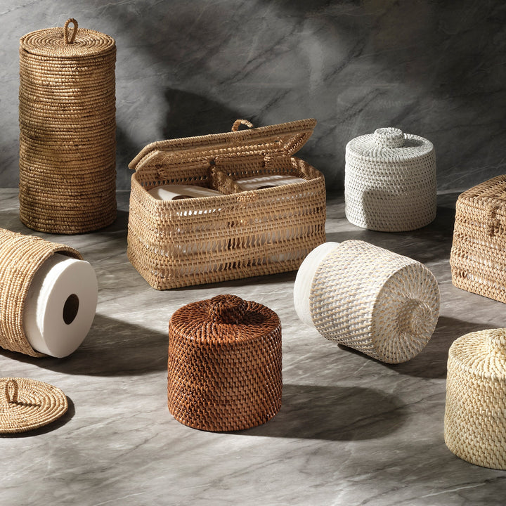 Dalton, Whitewashed, Toilet Paper Cover, Rattan, Pack/2