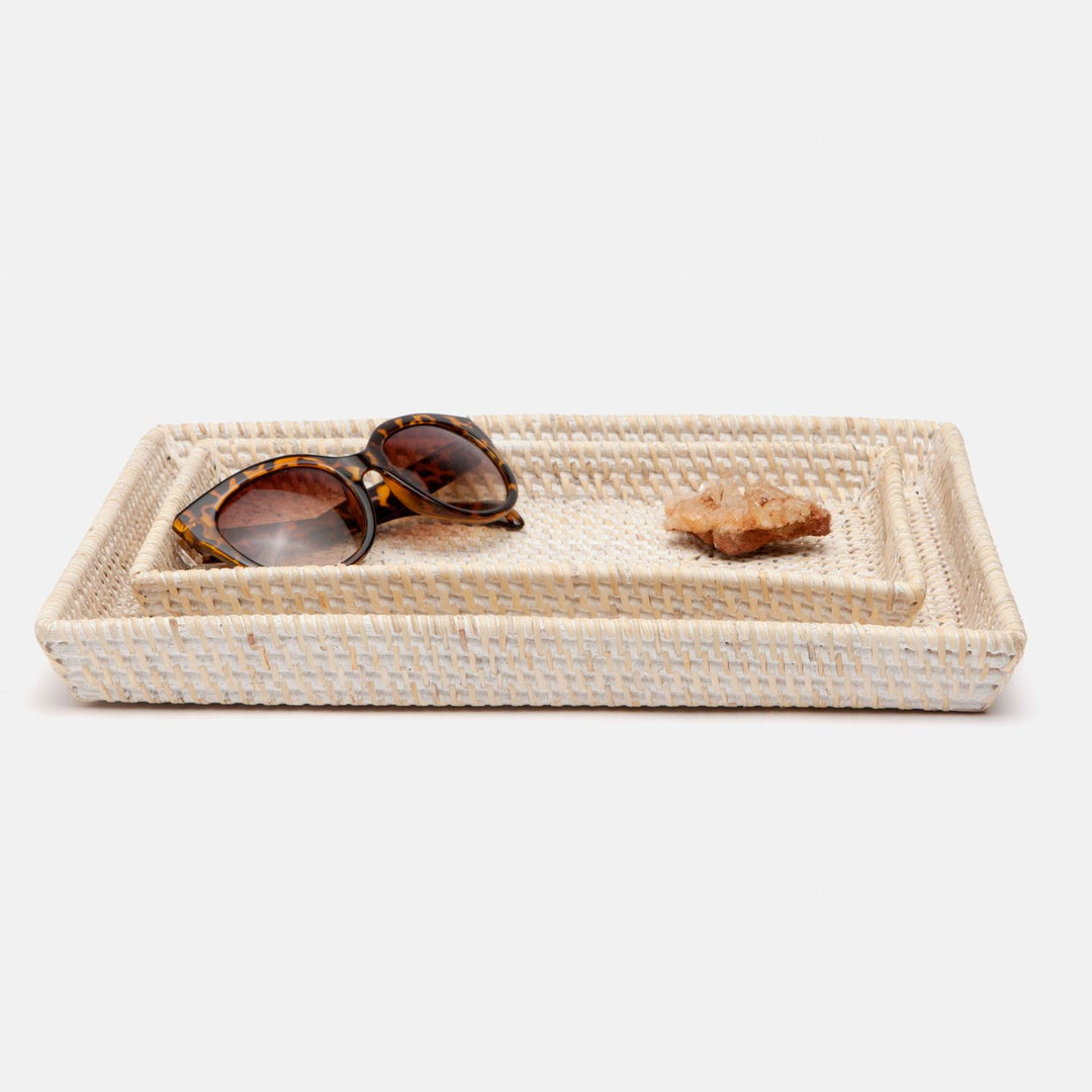 Dalton, Whitewashed, Nested Trays, Rectangular Tapered, Rattan, S/2