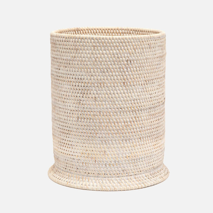 Dalton, Whitewashed, Wastebasket, Round, Rattan