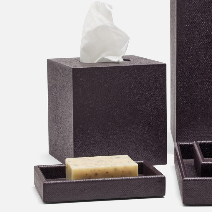 Dannes, Aubergine, Tissue Box, Square Straight, Faux Belgian Linen