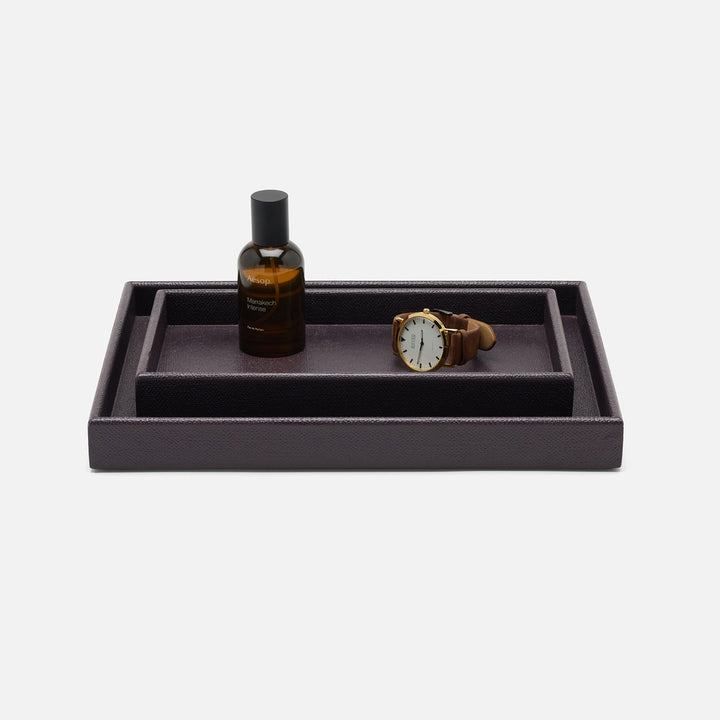 Dannes, Aubergine, Nested Trays, Rectangular Straight, Faux Belgian Linen, S/2