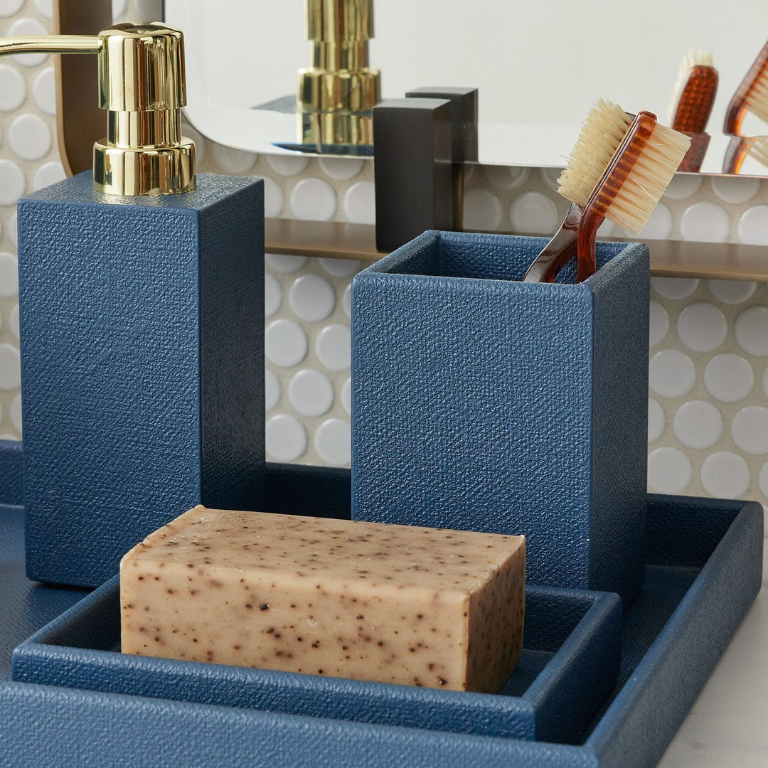 Dannes, True Navy, Brush Holder, Square Straight, Faux Belgian Linen