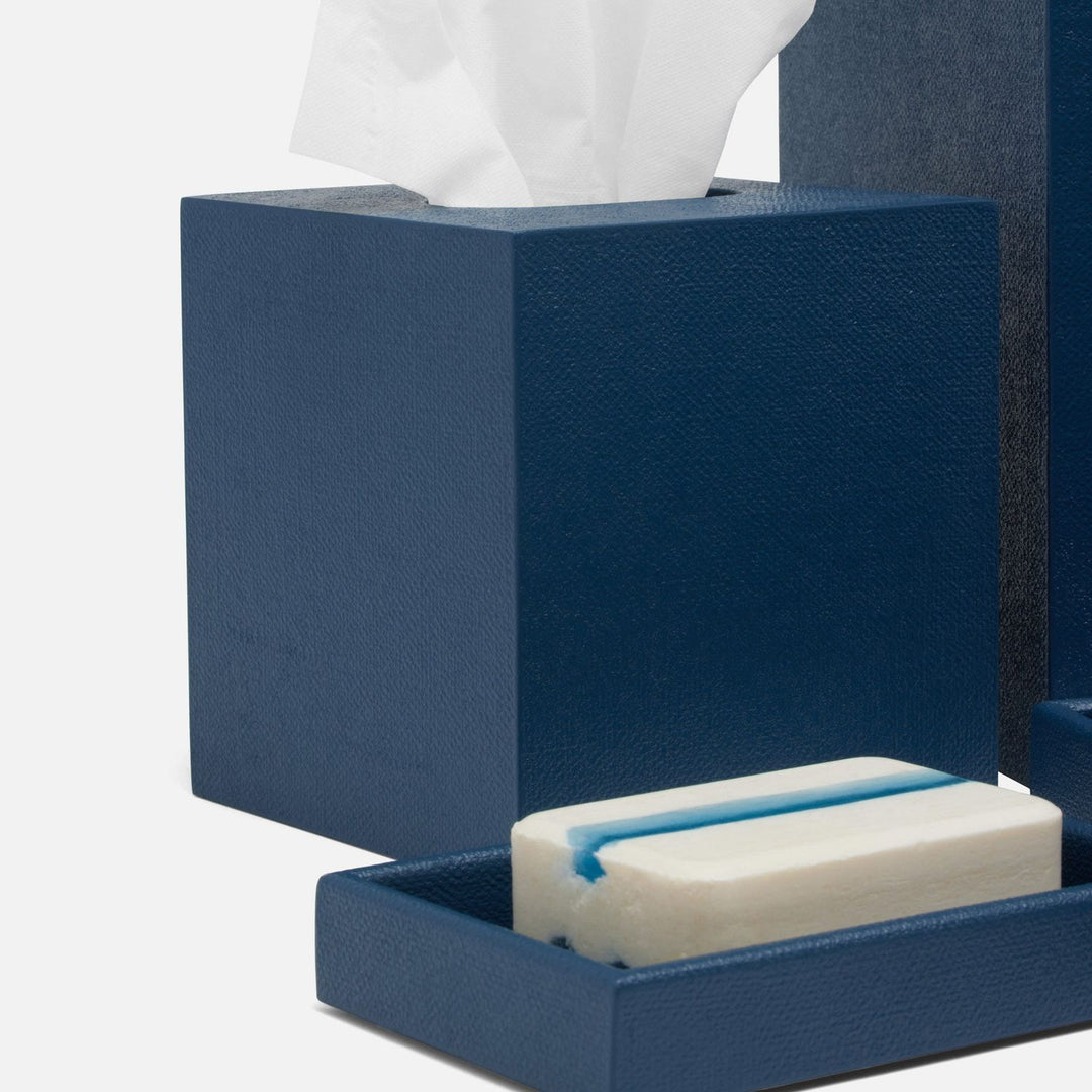 Dannes, True Navy, Tissue Box, Square Straight, Faux Belgian Linen