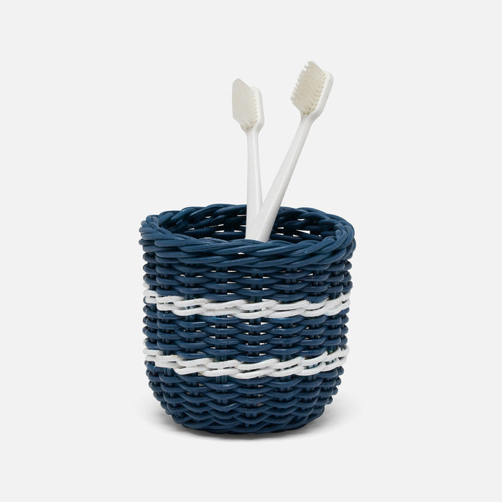 Danville, Navy/White, Brush Holder, Round, Rattan