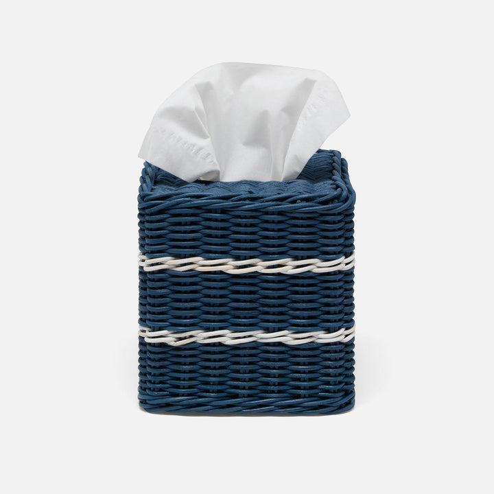 Danville, Navy/White, Tissue Box, Square Straight Rattan