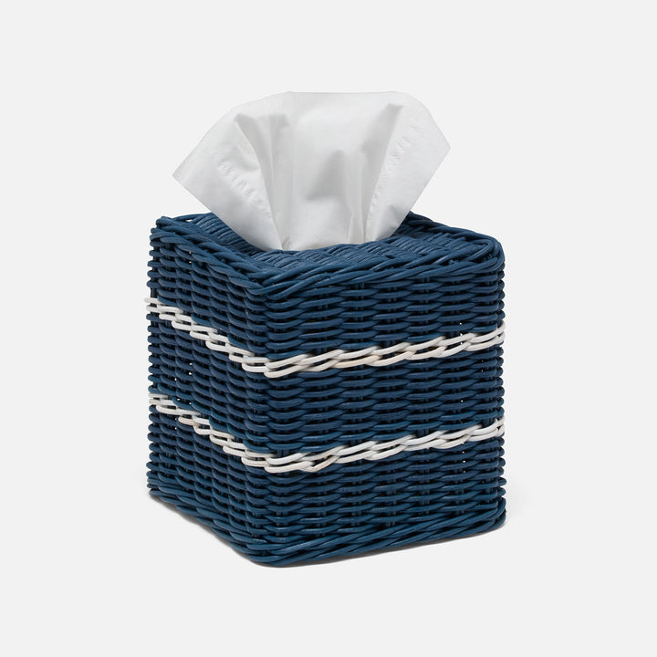 Danville, Navy/White, Tissue Box, Square Straight Rattan