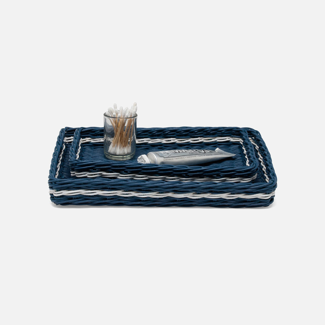 Danville, Navy/White, Nested Trays, Rectangular Straight, Rattan, S/2