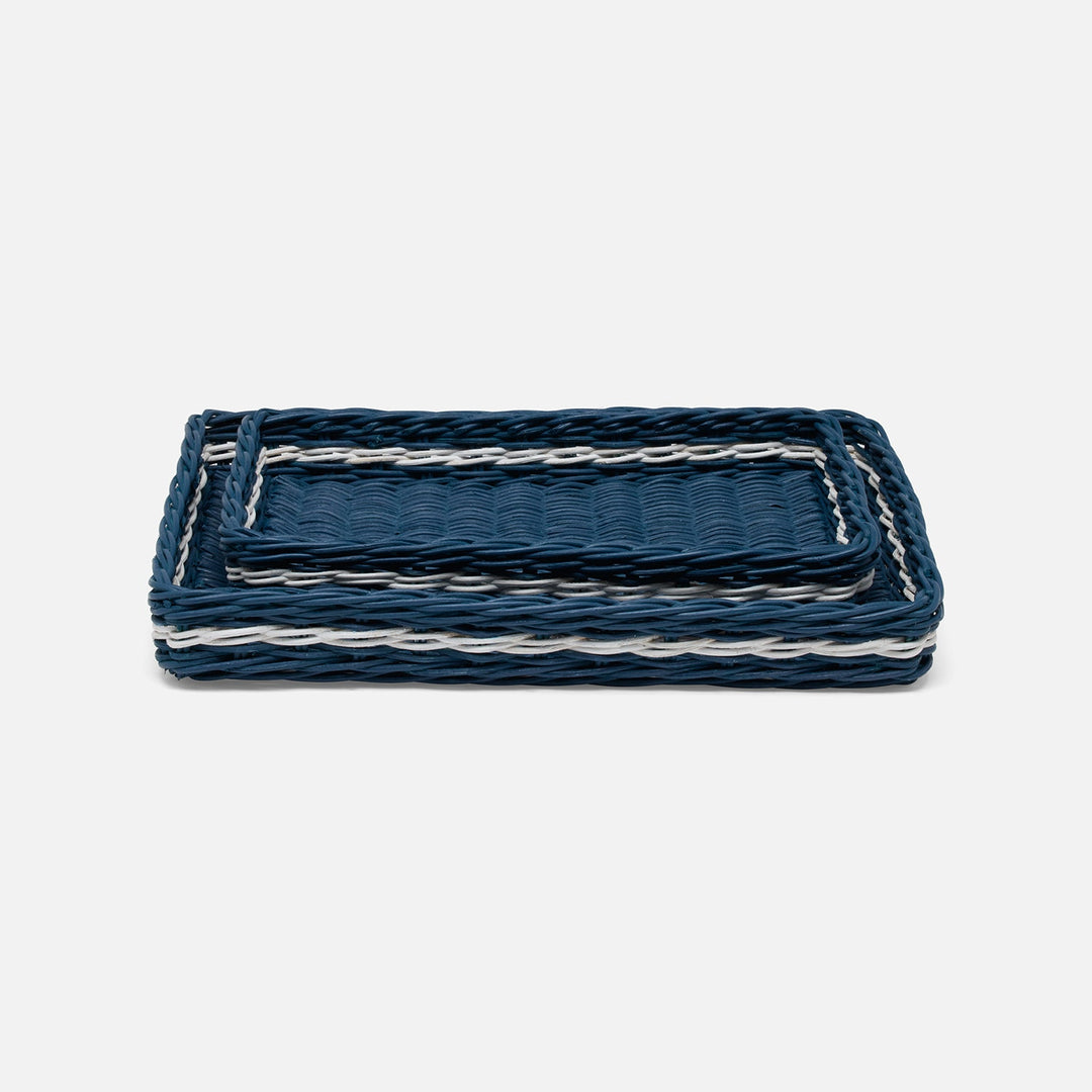Danville, Navy/White, Nested Trays, Rectangular Straight, Rattan, S/2