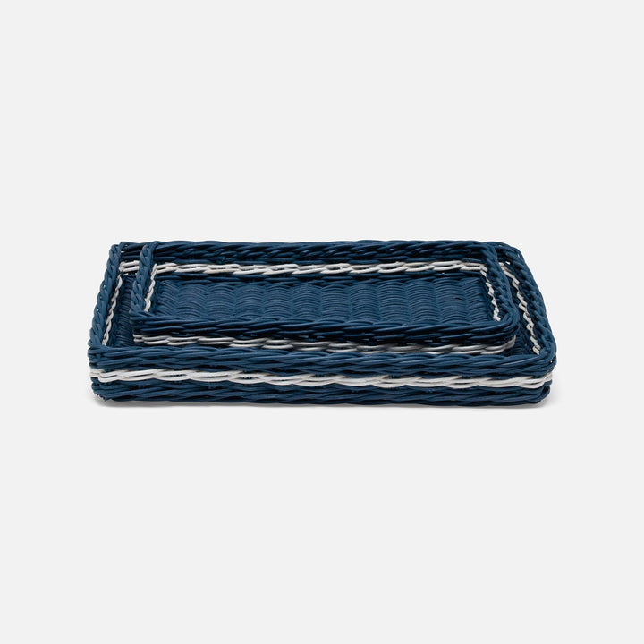 Danville, Navy/White, Nested Trays, Rectangular Straight, Rattan, S/2