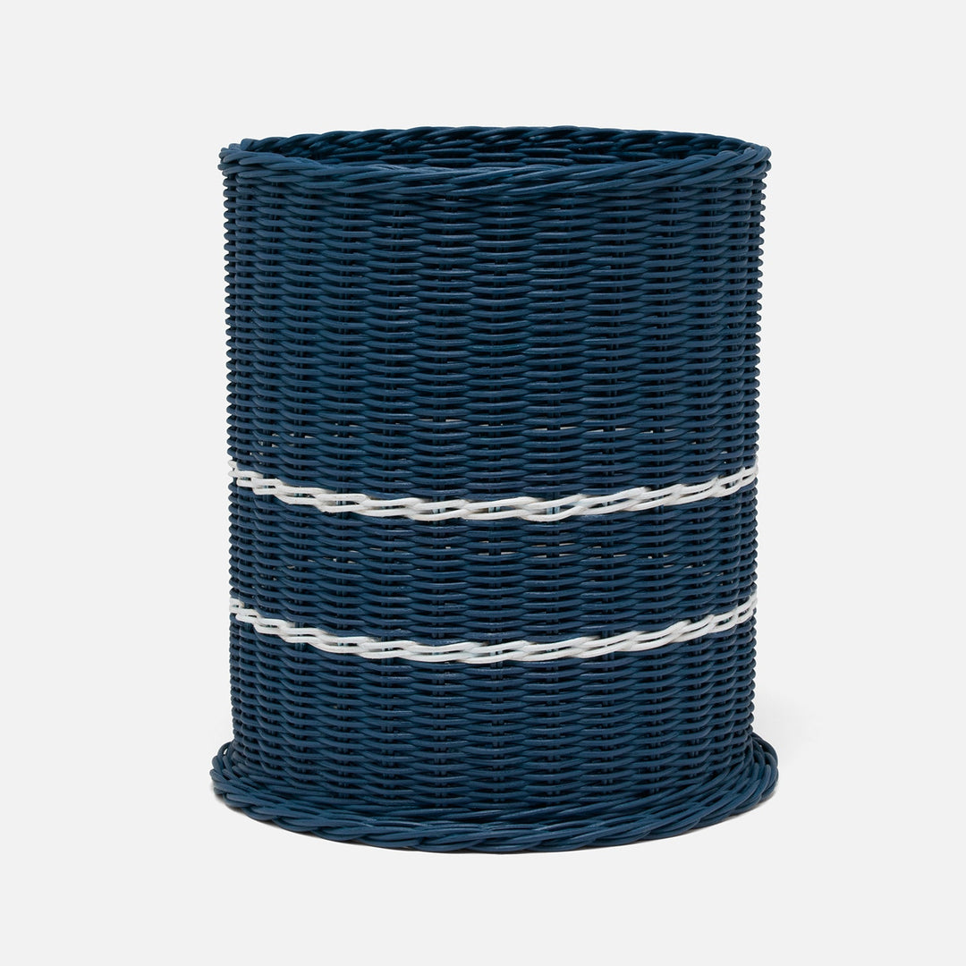 Danville, Navy/White, Wastebasket, Round, Rattan