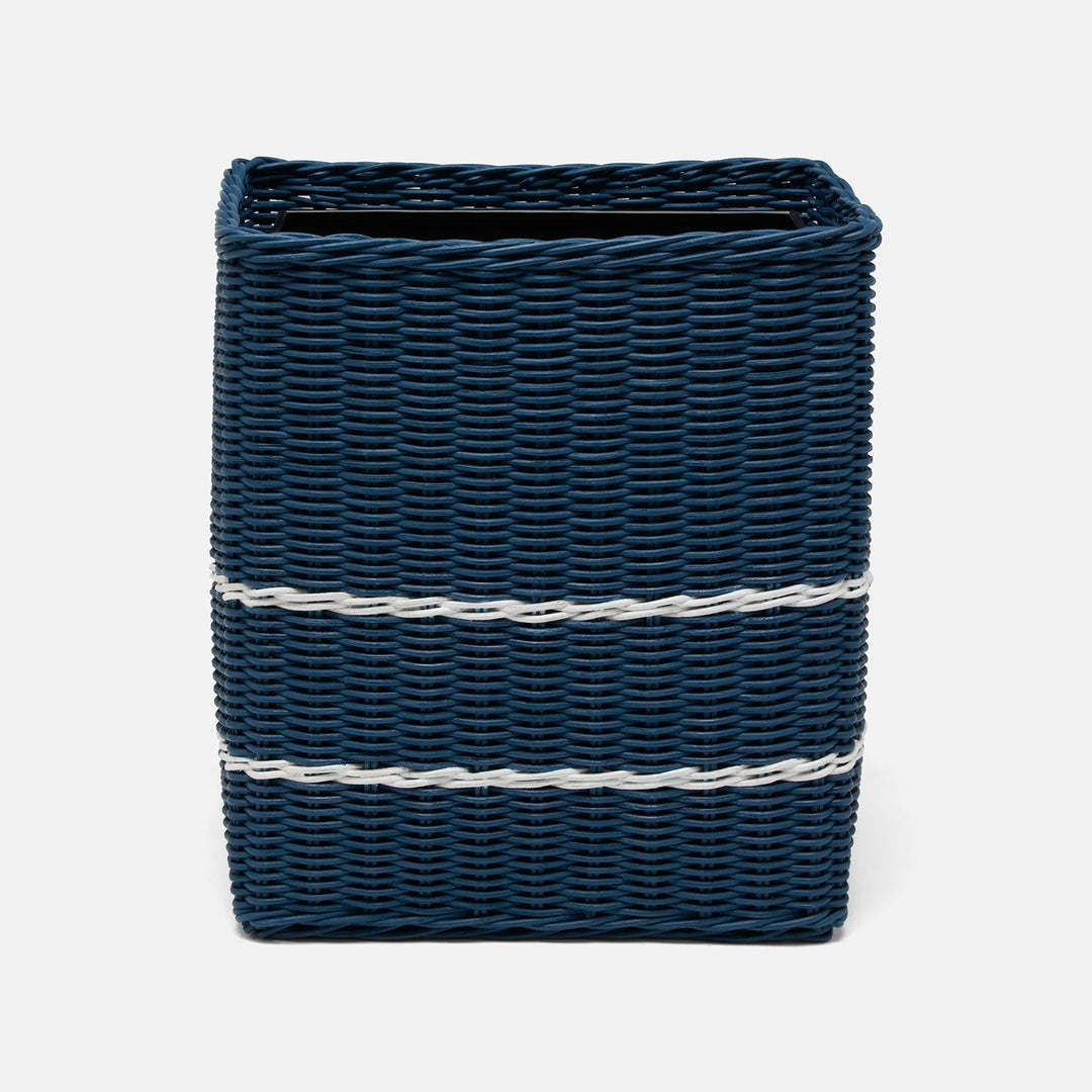 Danville, Navy/White, Wastebasket, Rectangular Straight, Rattan
