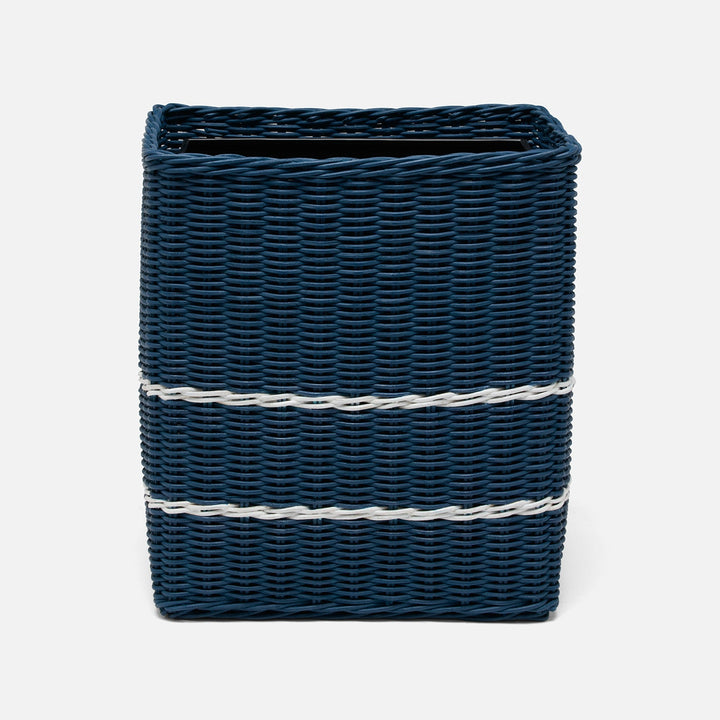 Danville, Navy/White, Wastebasket, Rectangular Straight, Rattan