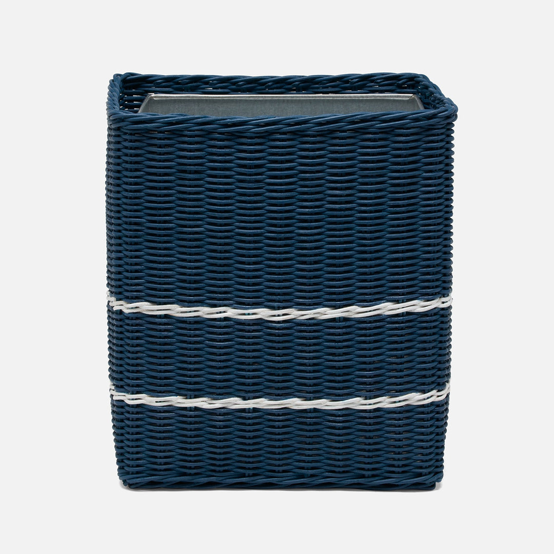 Danville, Navy/White, Wastebasket, Rectangular Straight, Rattan