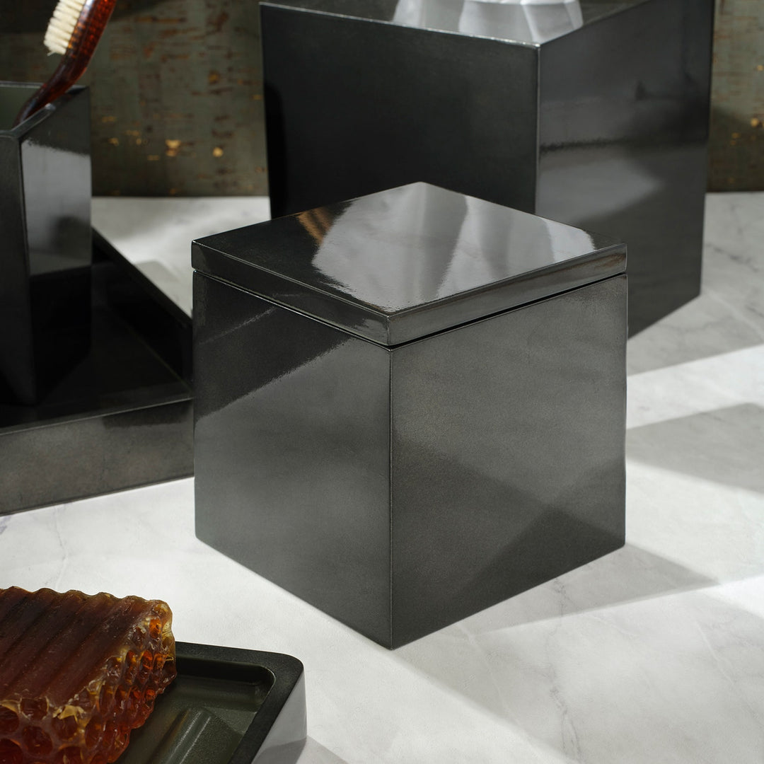 Davos, Charcoal Sage, Canister, Square Straight, Large, Silver Leaf