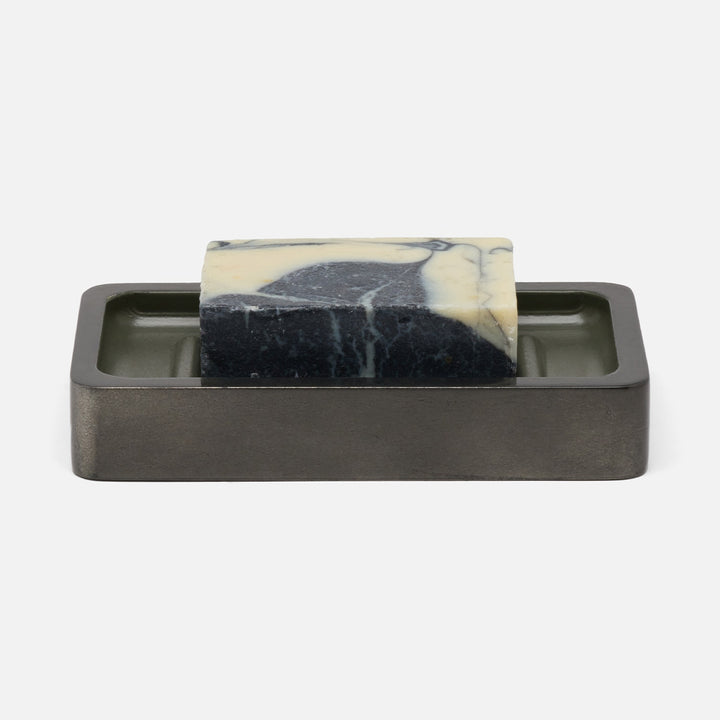 Davos, Charcoal Sage, Soap Dish, Rectangular Straight, Silver Leaf