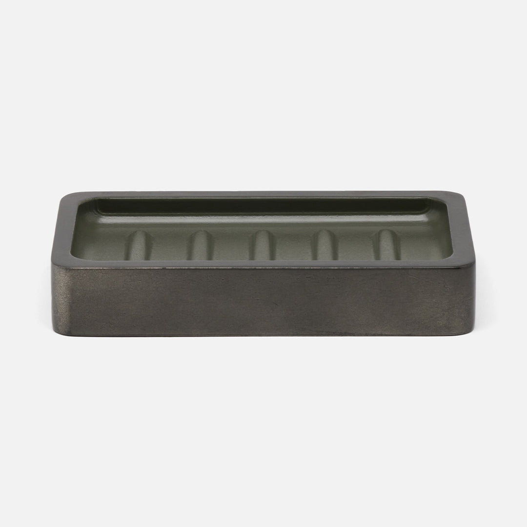 Davos, Charcoal Sage, Soap Dish, Rectangular Straight, Silver Leaf