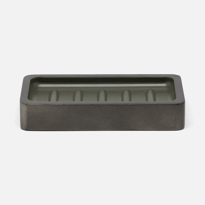 Davos, Charcoal Sage, Soap Dish, Rectangular Straight, Silver Leaf
