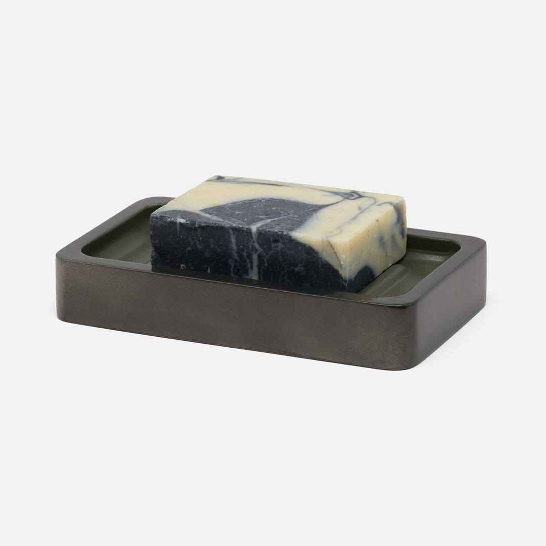 Davos, Charcoal Sage, Soap Dish, Rectangular Straight, Silver Leaf