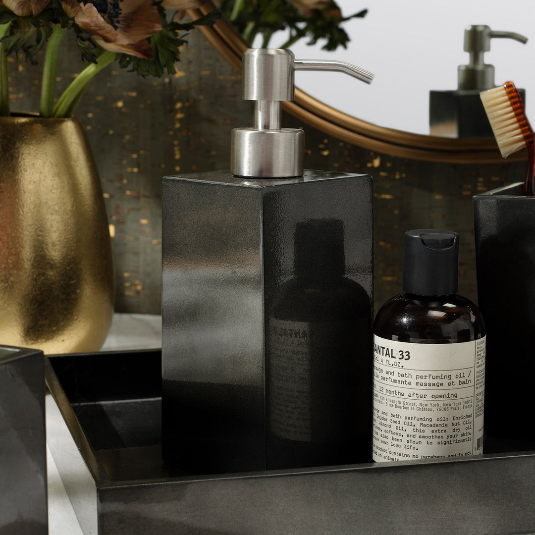 Davos, Charcoal Sage, Soap Pump, Square Straight, Silver Leaf