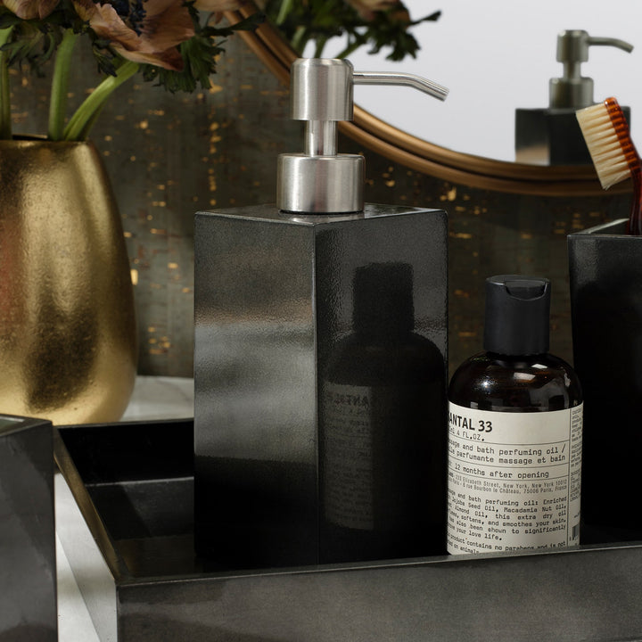 Davos, Charcoal Sage, Soap Pump, Square Straight, Silver Leaf