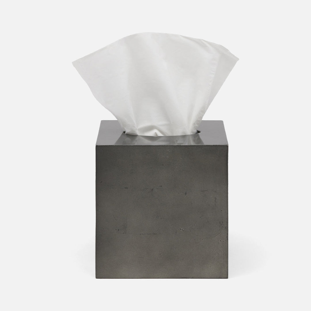 Davos, Charcoal Sage, Tissue Box, Square Straight, Silver Leaf