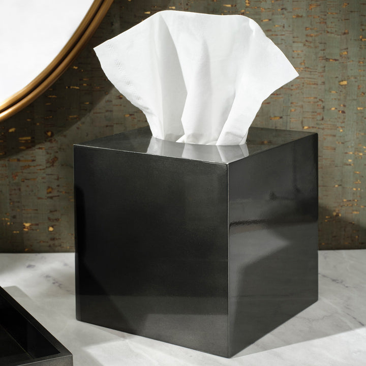 Davos, Charcoal Sage, Tissue Box, Square Straight, Silver Leaf