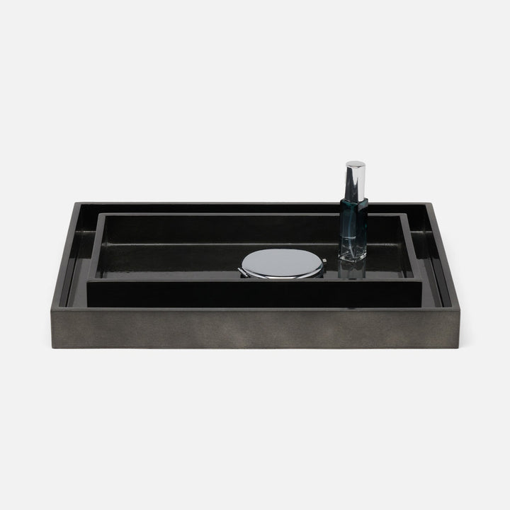 Davos, Charcoal Sage, Nested Trays, Rectangular Straight, Silver Leaf, S/2