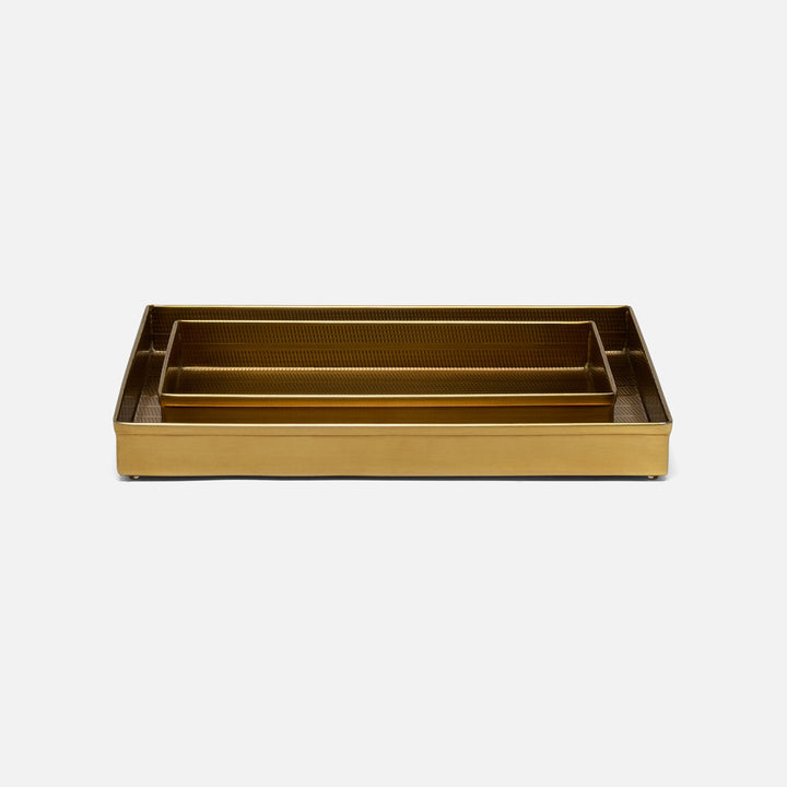 Denver, Antique Brass, Nested Trays, Rectangular Straight, Striped Etched Stainless Steel, S/2