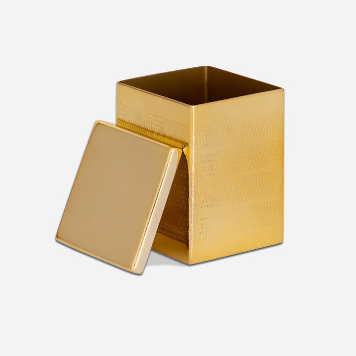 Denver, Shiny Gold, Canister, Square Straight, Large, Striped Etched Stainless Steel