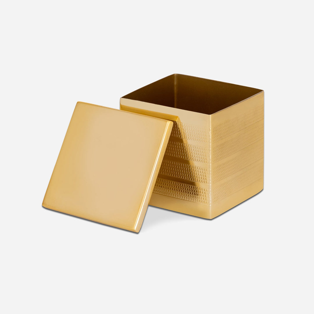 Denver, Shiny Gold, Canister, Square Straight, Small, Striped Etched Stainless Steel