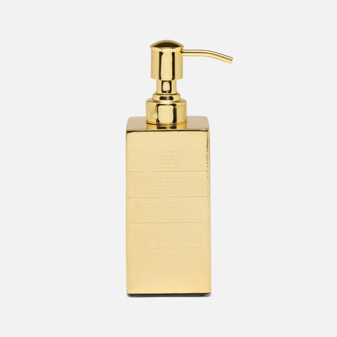 Denver, Shiny Gold, Soap Pump, Square Straight, Striped Etched Stainless Steel