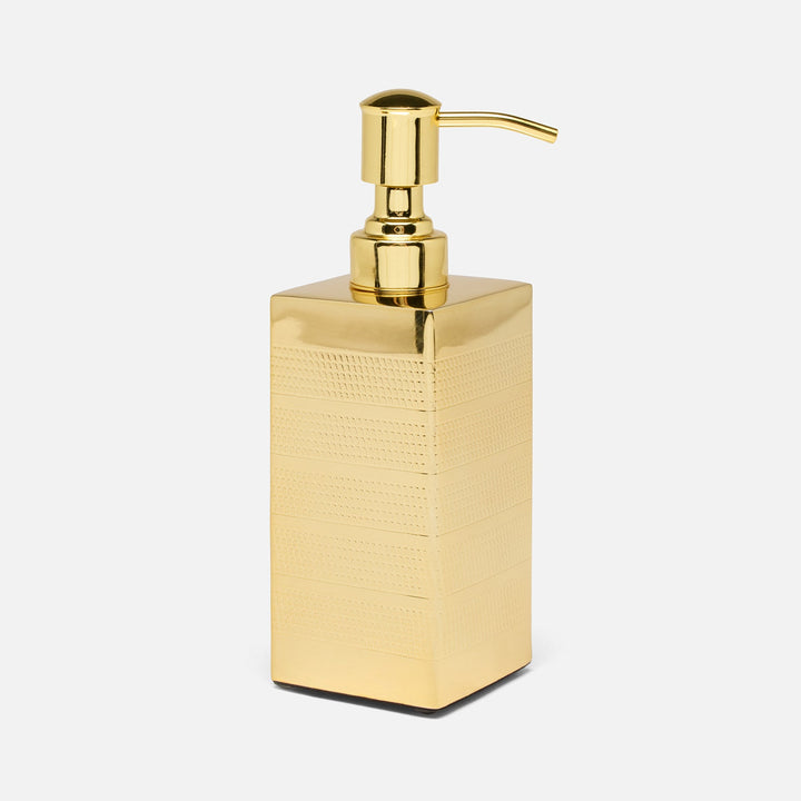 Denver, Shiny Gold, Soap Pump, Square Straight, Striped Etched Stainless Steel