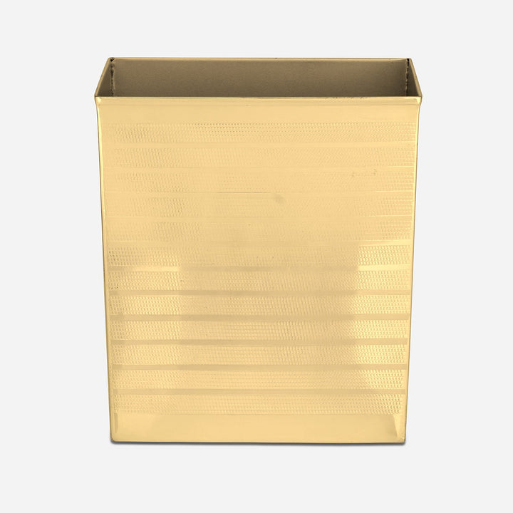 Denver, Shiny Gold, Wastebasket, Rectangular Tapered, Etched Stainless Steel