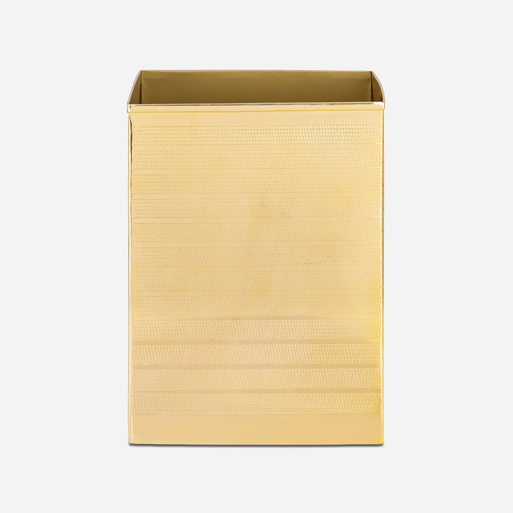Denver, Shiny Gold, Wastebasket, Square Straight, Etched Stainless Steel