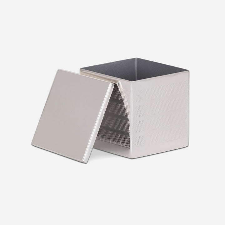 Denver, Shiny Silver, Canister, Square Straight, Small, Striped Etched Stainless Steel