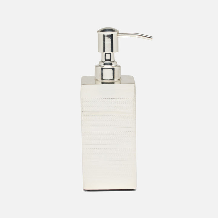Denver, Shiny Silver, Soap Pump, Square Straight, Striped Etched Stainless Steel