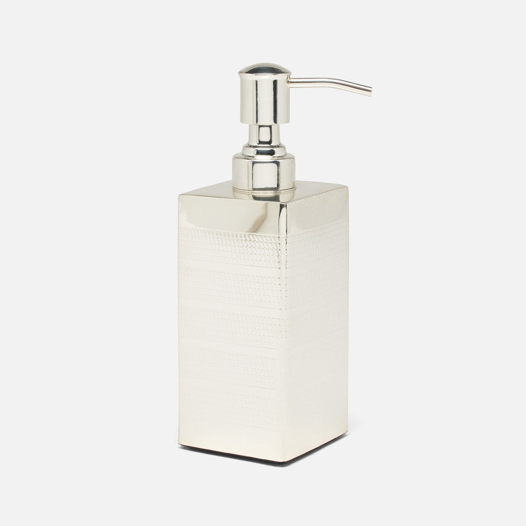 Denver, Shiny Silver, Soap Pump, Square Straight, Striped Etched Stainless Steel