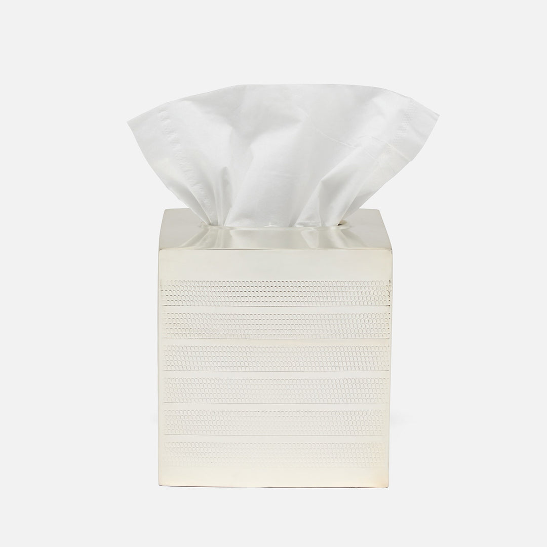 Denver, Shiny Silver, Tissue Box, Square Straight, Striped Etched Stainless Steel