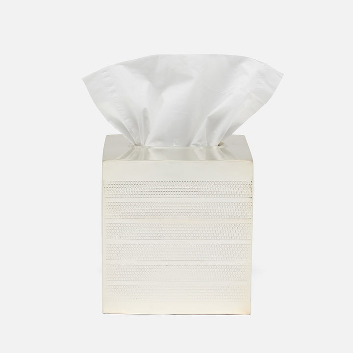 Denver, Shiny Silver, Tissue Box, Square Straight, Striped Etched Stainless Steel