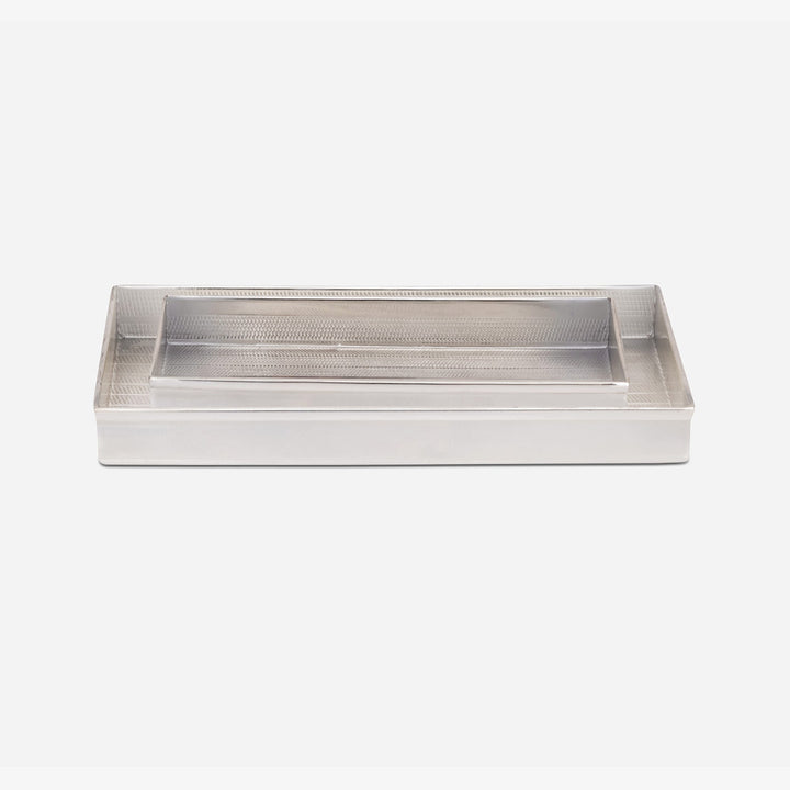 Denver, Shiny Silver, Nested Trays, Rectangular Straight, Striped Etched Stainless Steel, S/2