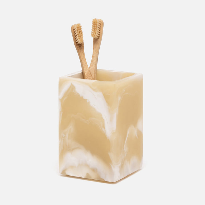 Duluth, Ivory Swirled, Brush Holder, Square Straight, Resin
