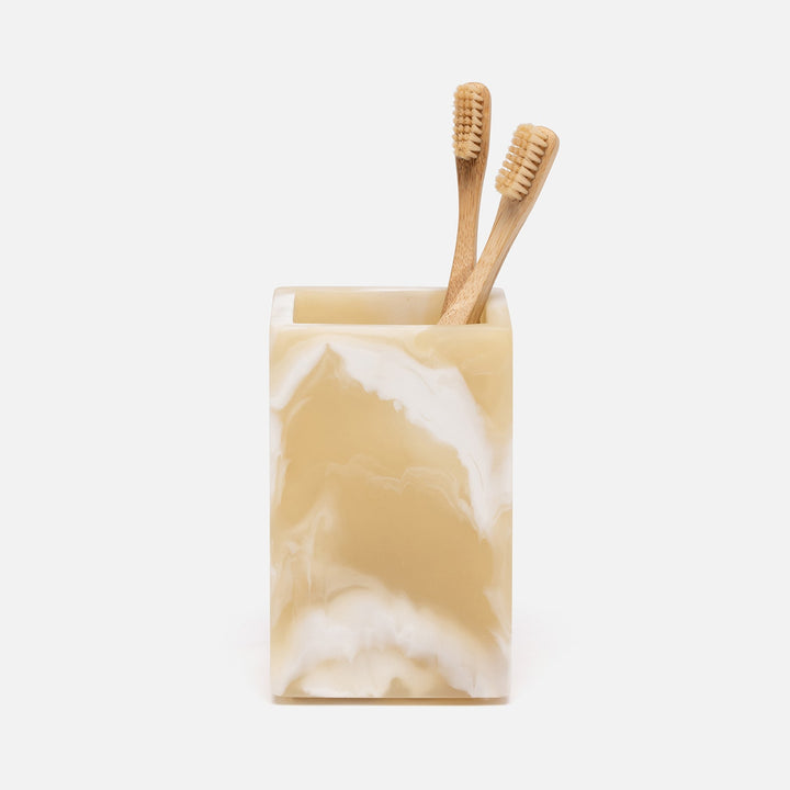 Duluth, Ivory Swirled, Brush Holder, Square Straight, Resin
