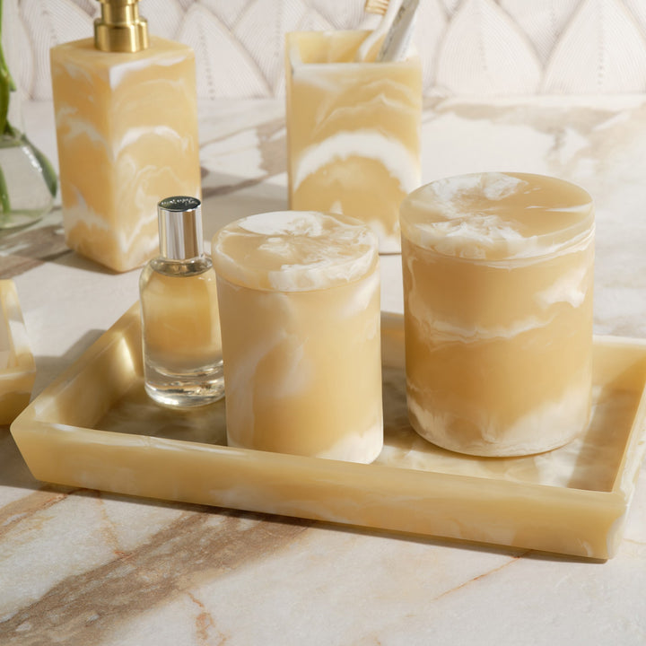 Duluth, Ivory Swirled, Canister, Round, Small, Resin