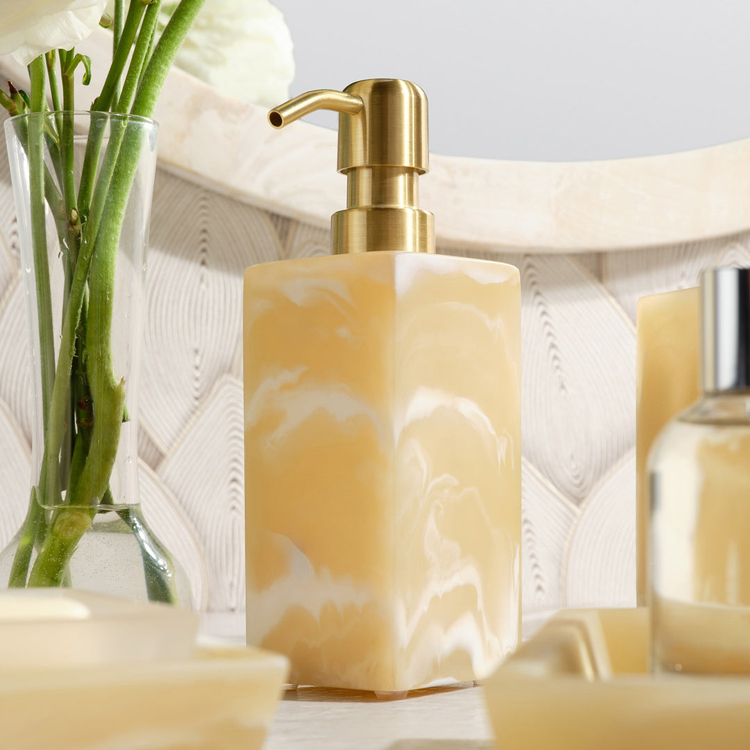 Duluth, Ivory Swirled, Soap Pump, Square Straight, Resin