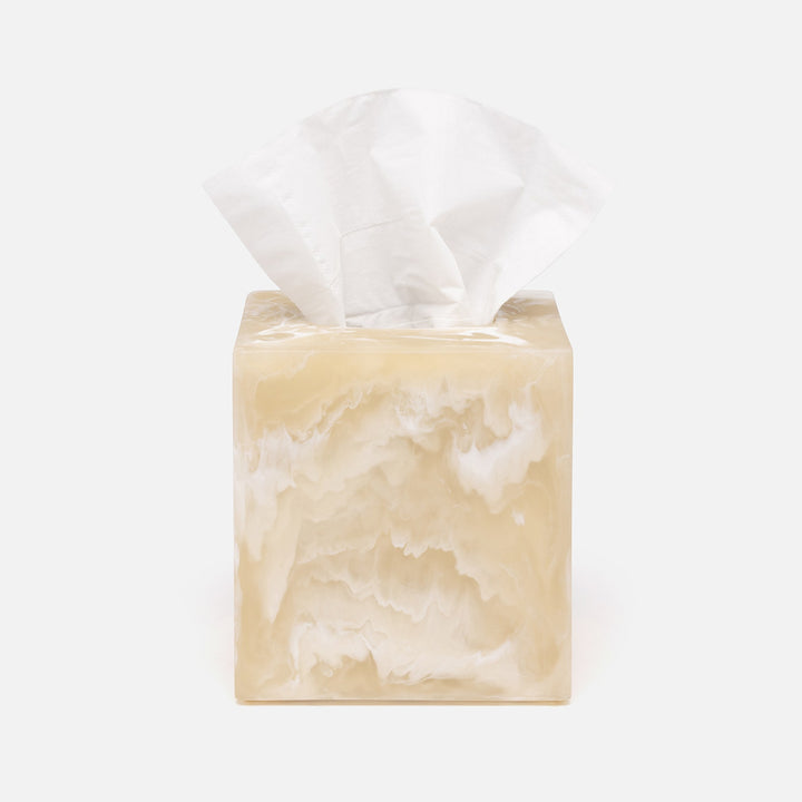 Duluth, Ivory Swirled, Tissue Box, Square Straight, Resin